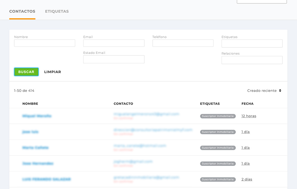 captura de cómo se segmentan y se crean campañas de email marketing en Vendomia