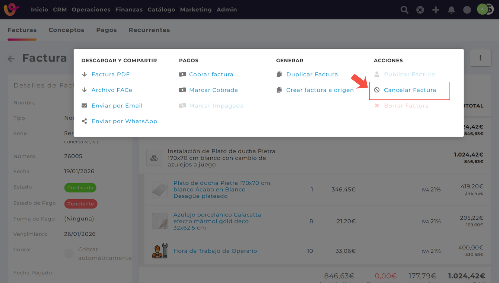 C&oacute;mo cancelar una factura err&oacute;nea en Vendomia para crear la factura rectificativa