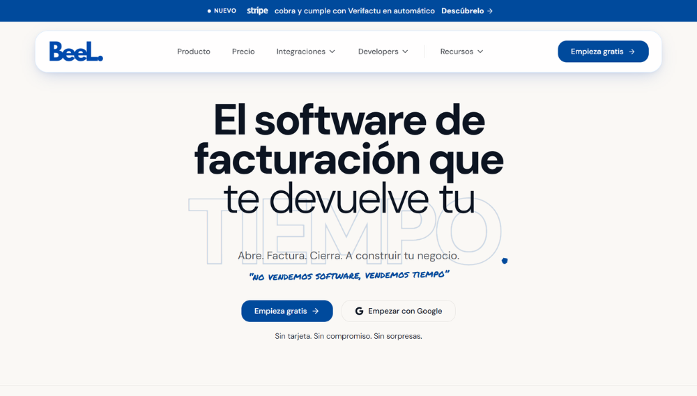P&aacute;gina web de Beel, software de facturaci&oacute;n para aut&oacute;nomos y empresas