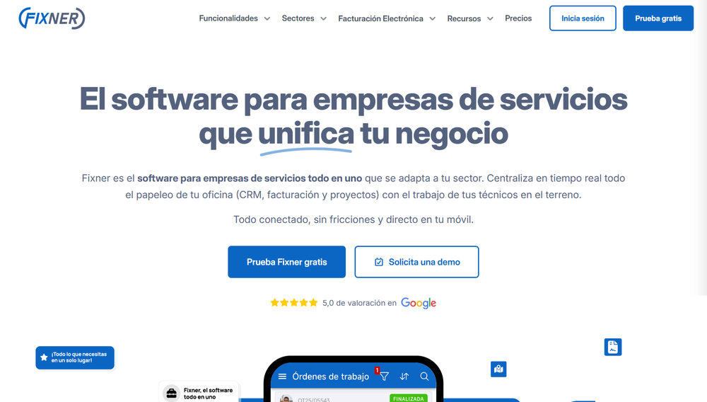 P&aacute;gina web de Fixner, software de gesti&oacute;n para empresas de servicios