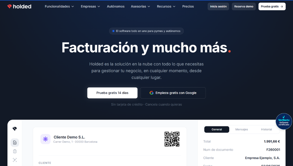 P&aacute;gina web de Holded, software de gesti&oacute;n para pymes y aut&oacute;nomos