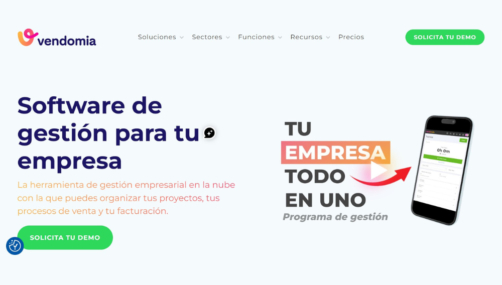 captura de pantalla de la web de Vendomia software para hacer crecer a tu empresa