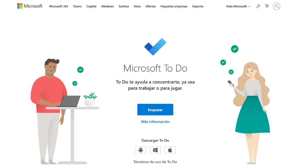 captura de pantalla de la web de Microsoft to do la app de tareas