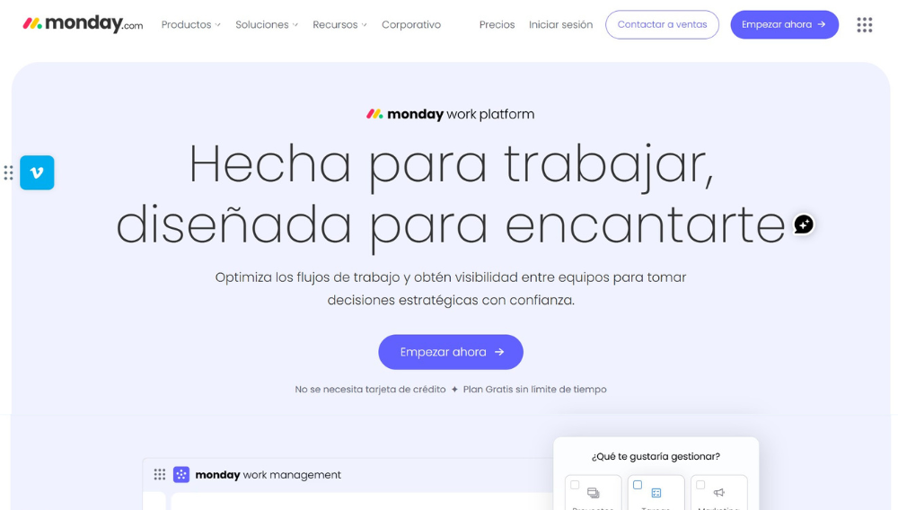 captura de pantalla de la web de la app de tareas monday