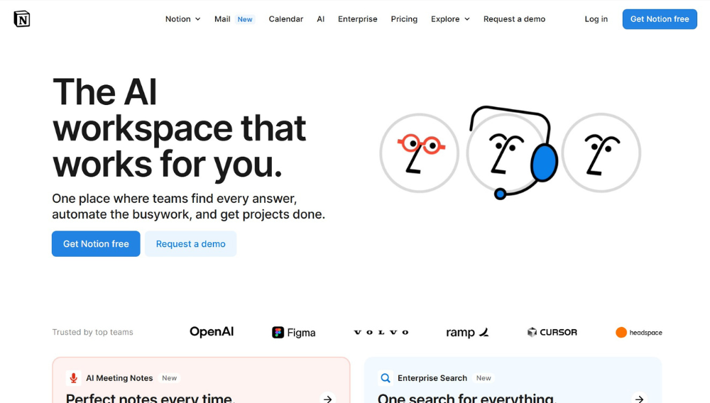 captura de pantalla de la web de Notion, una de las mejores apps de tareas