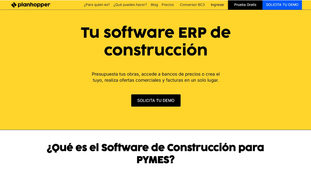 Captura web Planhopper, software para construccion