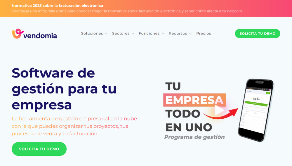 Captura pagina web Vendomia el mejor software para empresas de construccion y oficios