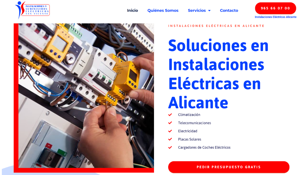 Captura de pantalla de la web oficial de Instalaciones y Suministros Electricos San Vicente, empresa especializada en servicios electricos