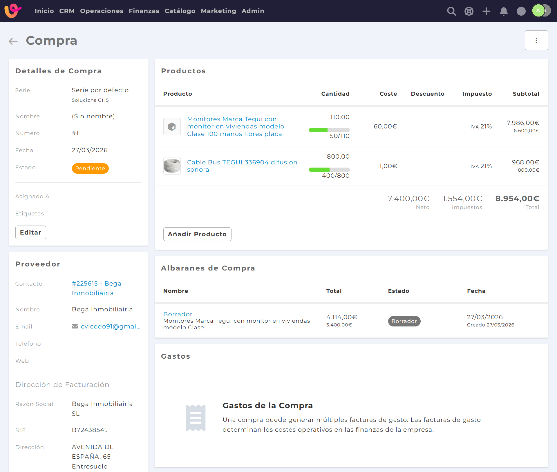 Gesti&oacute;n de compras, control de stock e inventario
