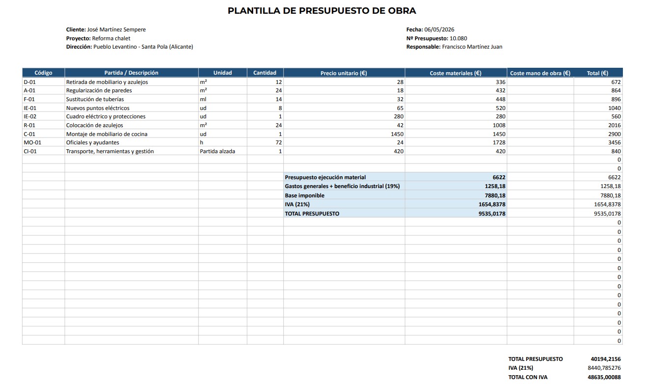 plantilla presupuesto obra excel