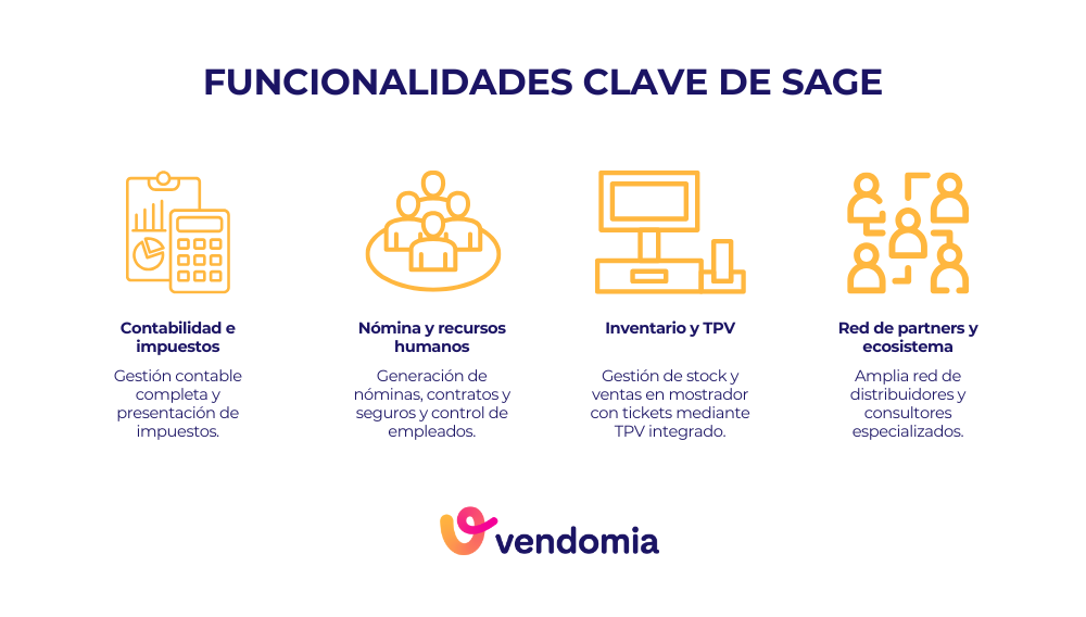 Infografía con las diferencias clave entre Vendomia vs Sage comparativa como software de facturación y gestión de proyectos para pymes y empresas de reformas y oficios en España