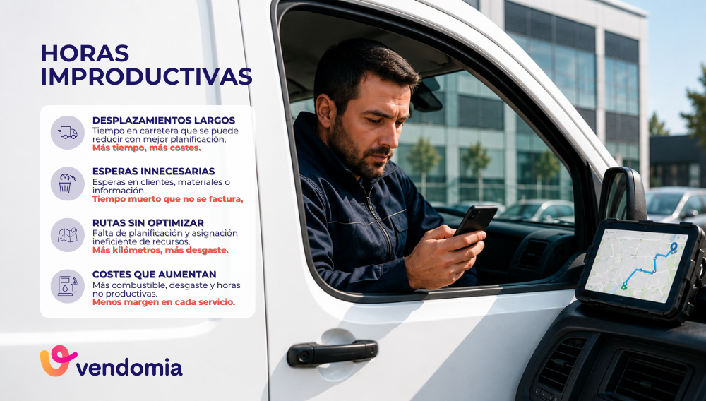 Horas improductivas y desplazamientos en empresas de mantenimiento