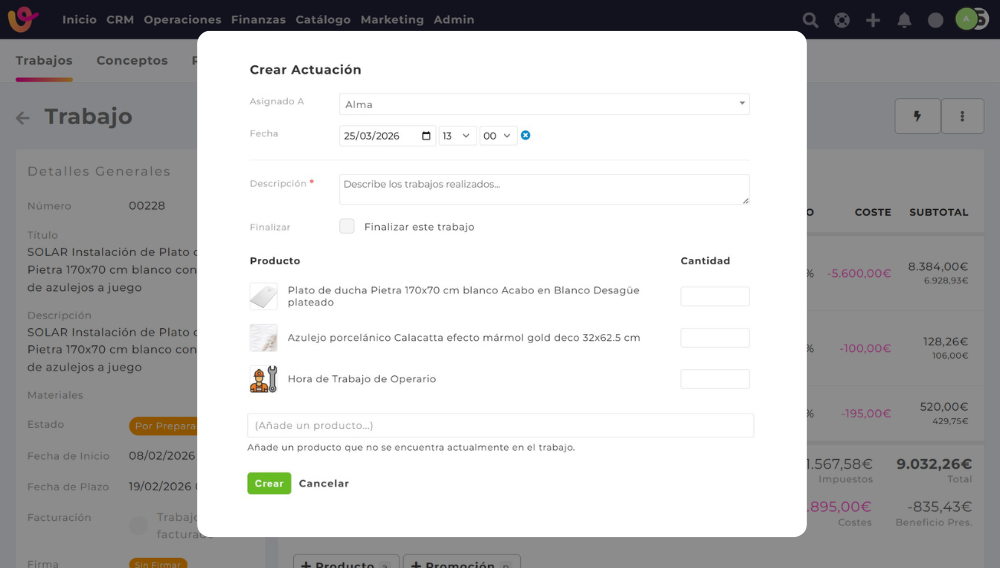 Parte de trabajo en Vendomia, software de gesti&oacute;n para empresas de servicios, mantenimientos y reformas