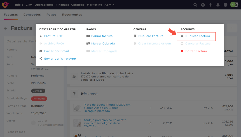 C&oacute;mo emitir una factura correcta en Vendomia tras crear la factura rectificativa