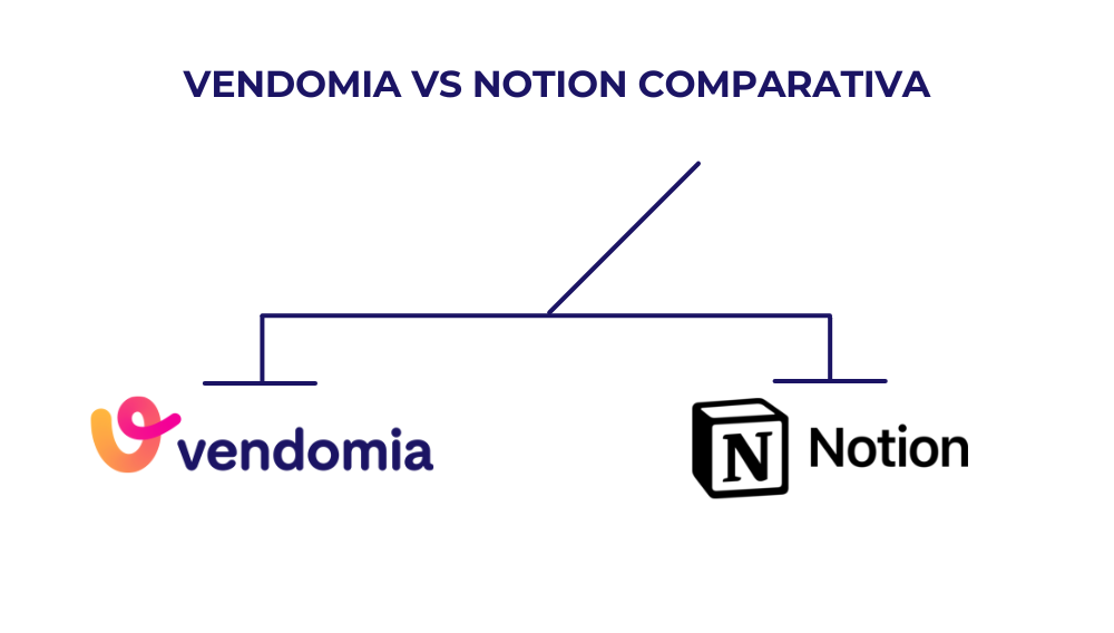 Infografía con los logos de Vendomia vs Notion comparativa en una balanza para saber cual es mejor para pymes y empresas de oficios en España