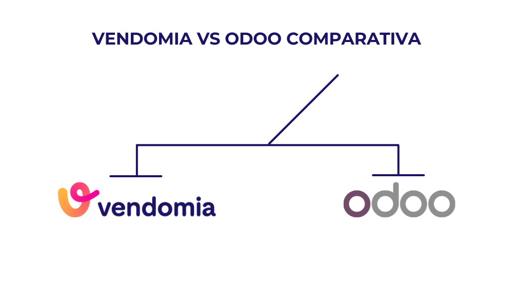 Infografía con los logos de Vendomia vs Odoo comparativa en una balanza representando los mejores ERP para pymes y empresas de reformas y oficios en España