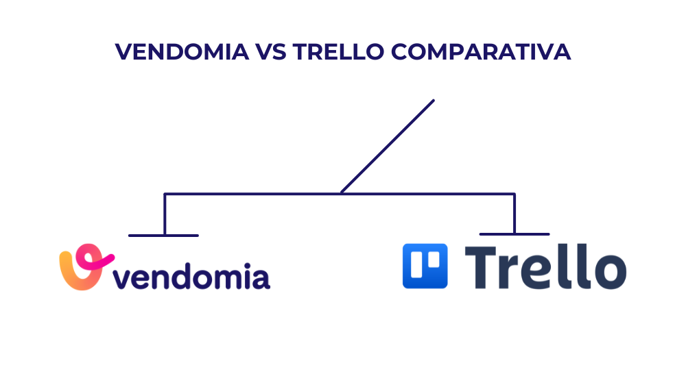Infografía con los logos de Vendomia vs Trello comparativa en una balanza representando ERP para pymes y empresas de reformas y oficios en España